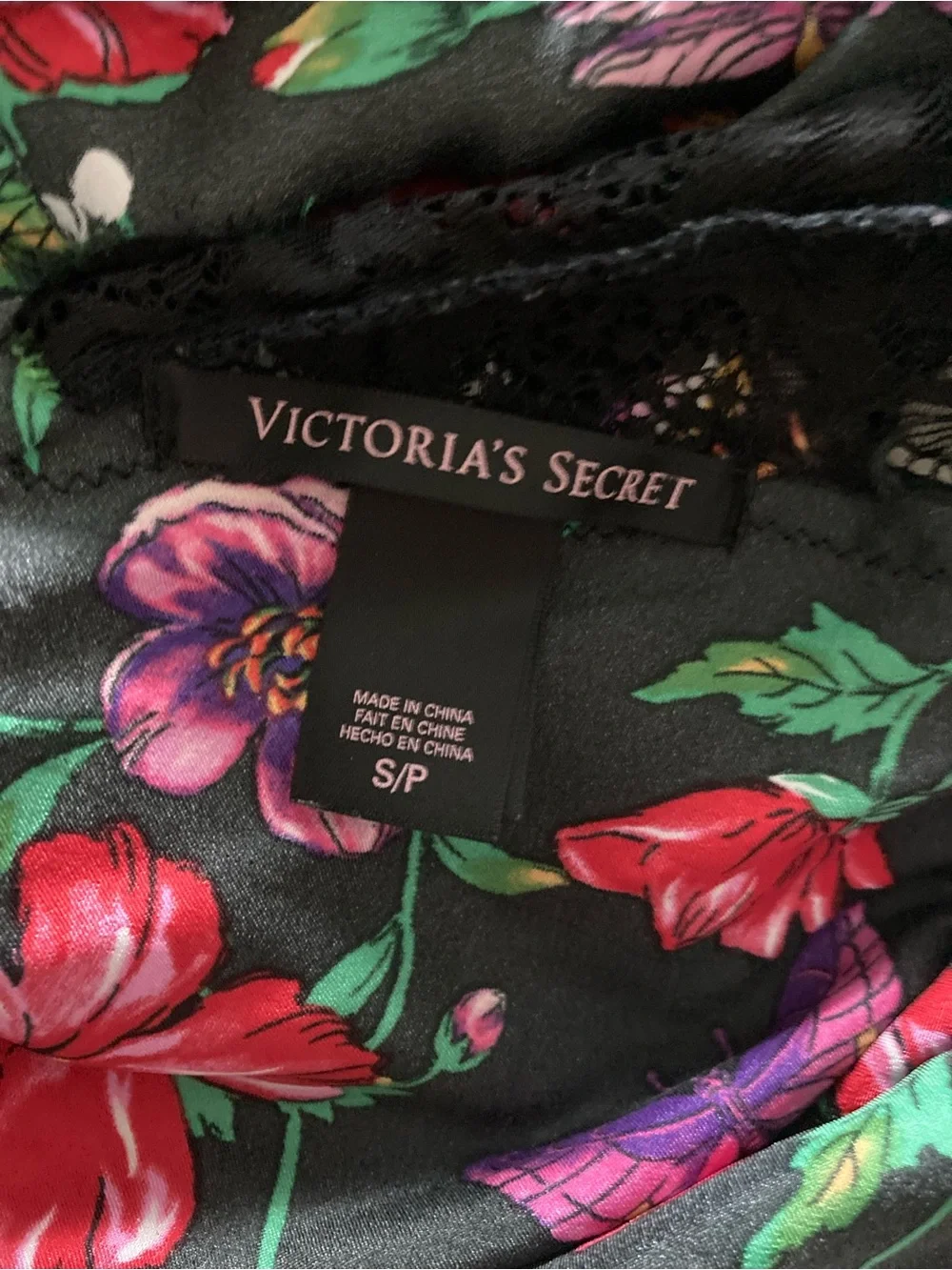 Victoria's Secret Black Floral Lace-Trim Camisole
